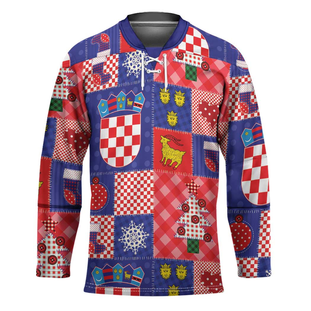 Croatia Christmas Patchwork Hockey Jersey - Wonder Print Shop