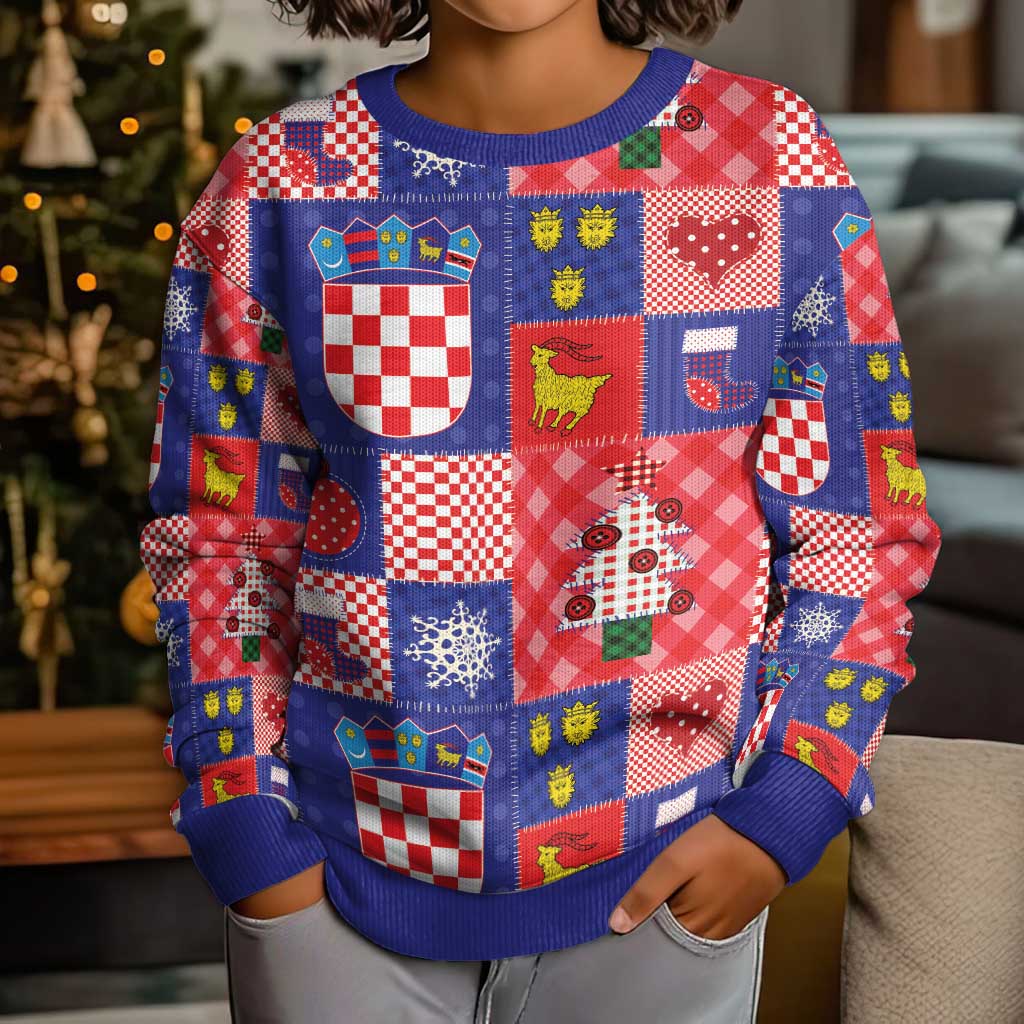 Croatia Christmas Patchwork Kid Ugly Christmas Sweater - Wonder Print Shop