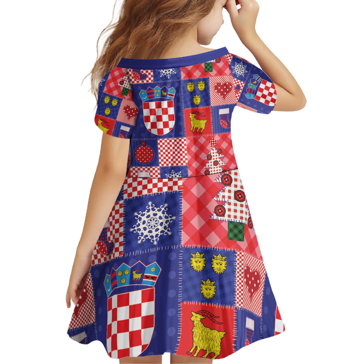 Croatia Christmas Patchwork Kid Short Sleeve Dress - Wonder Print Shop