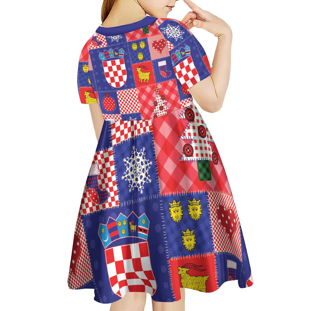 Croatia Christmas Patchwork Kid Short Sleeve Dress - Wonder Print Shop