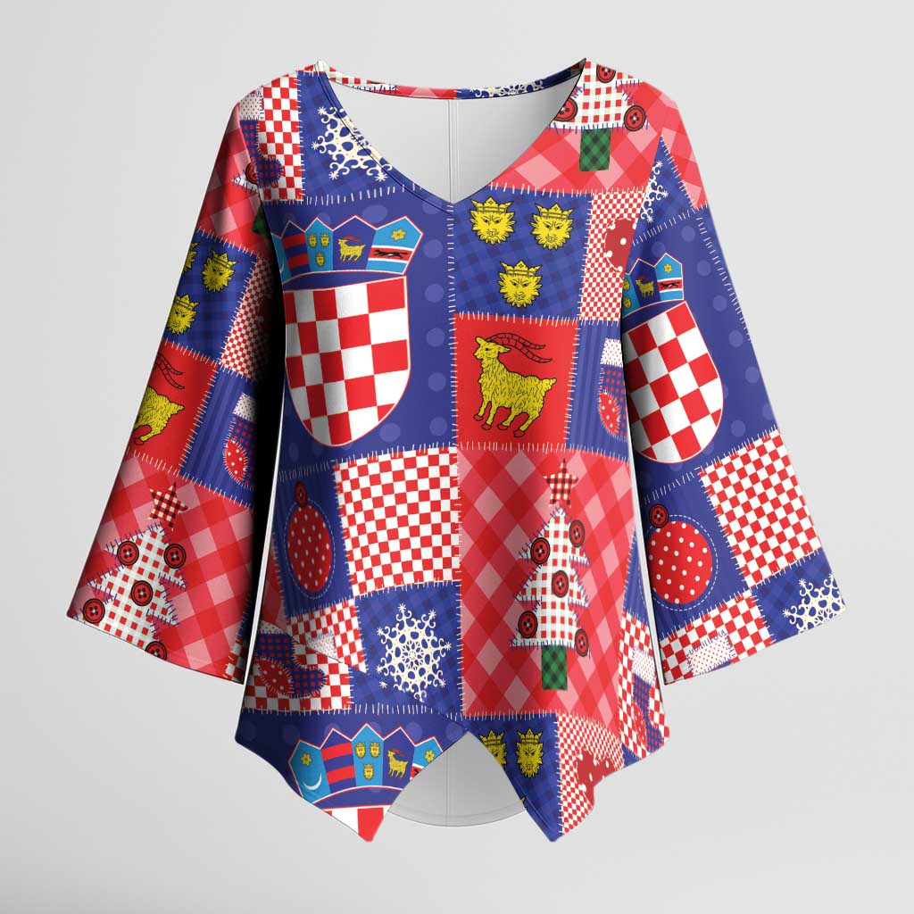Croatia Christmas Patchwork Kimono Sleeve Blouse - Wonder Print Shop