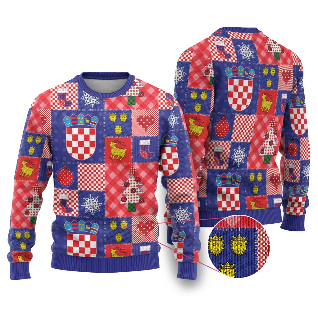 Croatia Christmas Patchwork Ugly Christmas Sweater - Wonder Print Shop