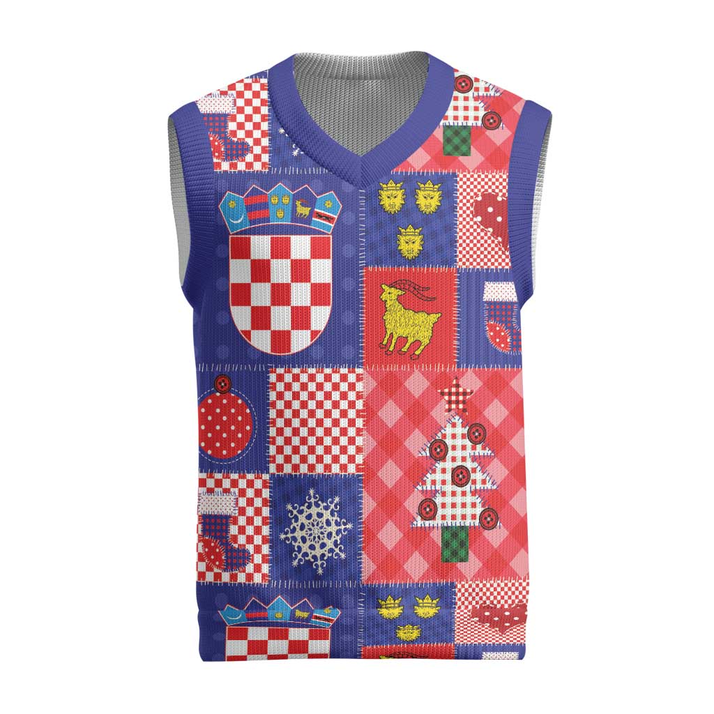 Croatia Christmas Patchwork Christmas Knitted V-Neck Vest - Wonder Print Shop