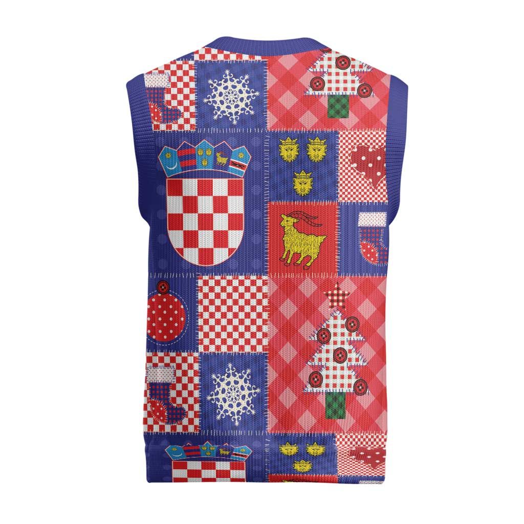 Croatia Christmas Patchwork Christmas Knitted V-Neck Vest - Wonder Print Shop