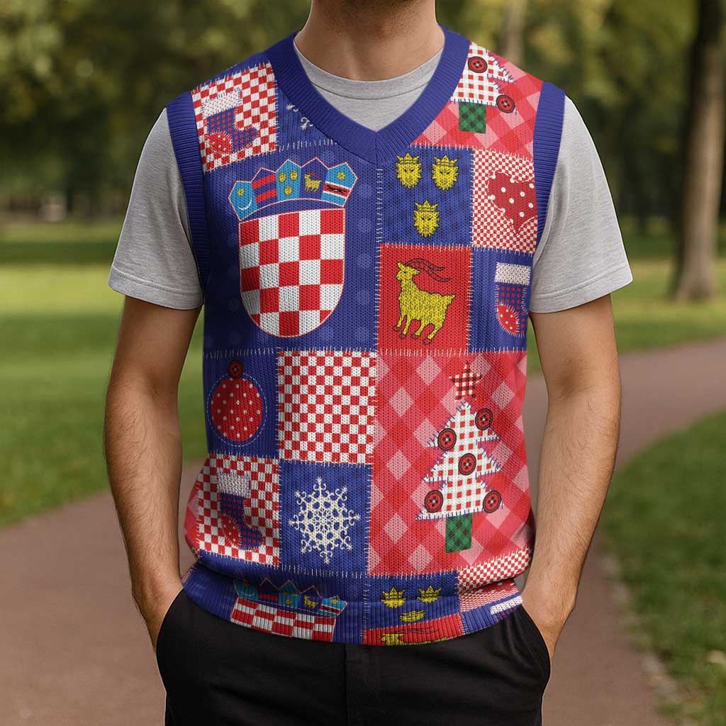 Croatia Christmas Patchwork Christmas Knitted V-Neck Vest - Wonder Print Shop