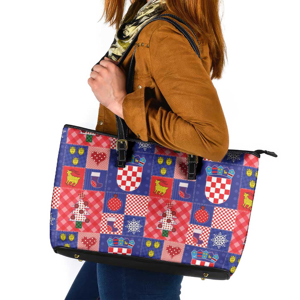 Croatia Christmas Patchwork Leather Tote Bag - Wonder Print Shop
