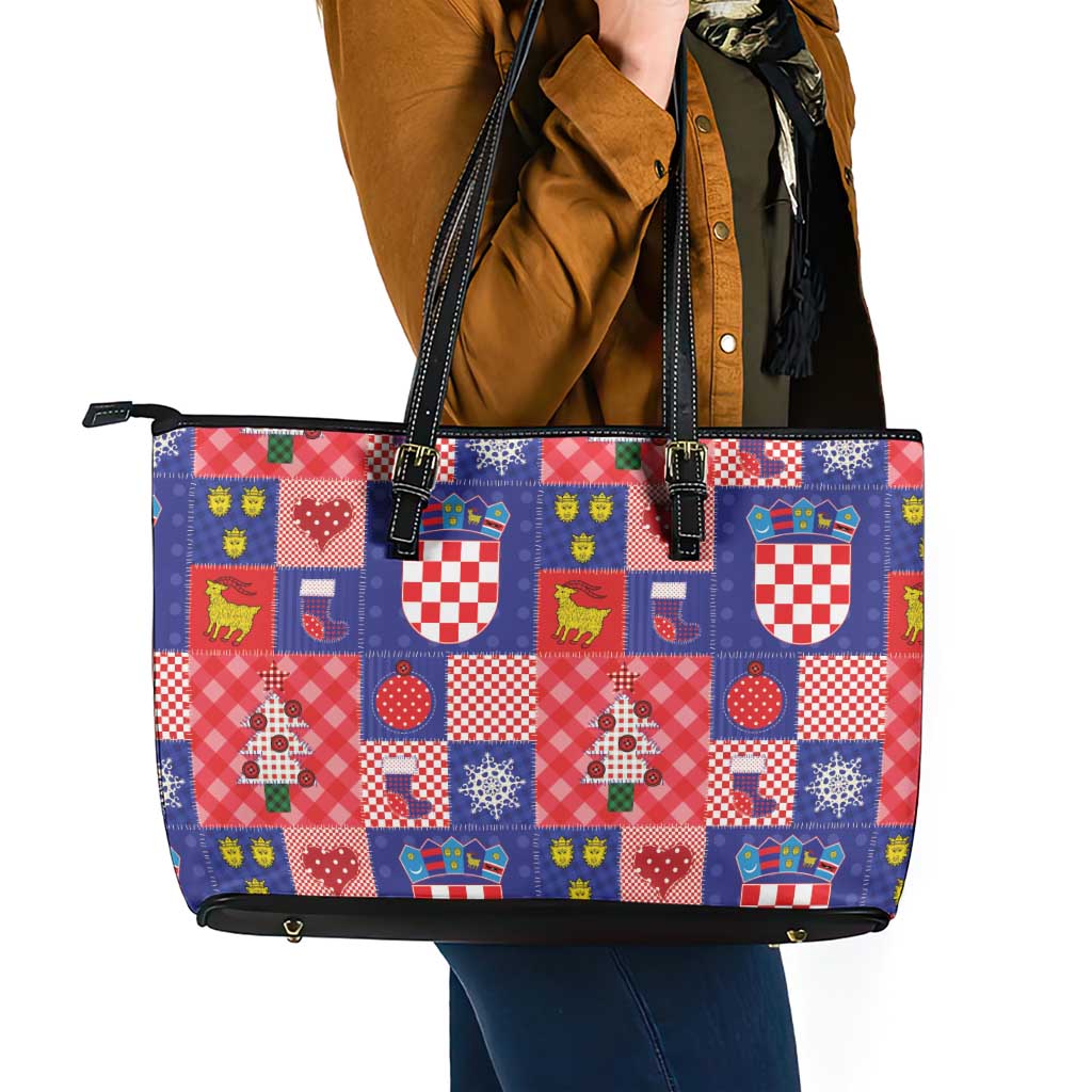 Croatia Christmas Patchwork Leather Tote Bag - Wonder Print Shop