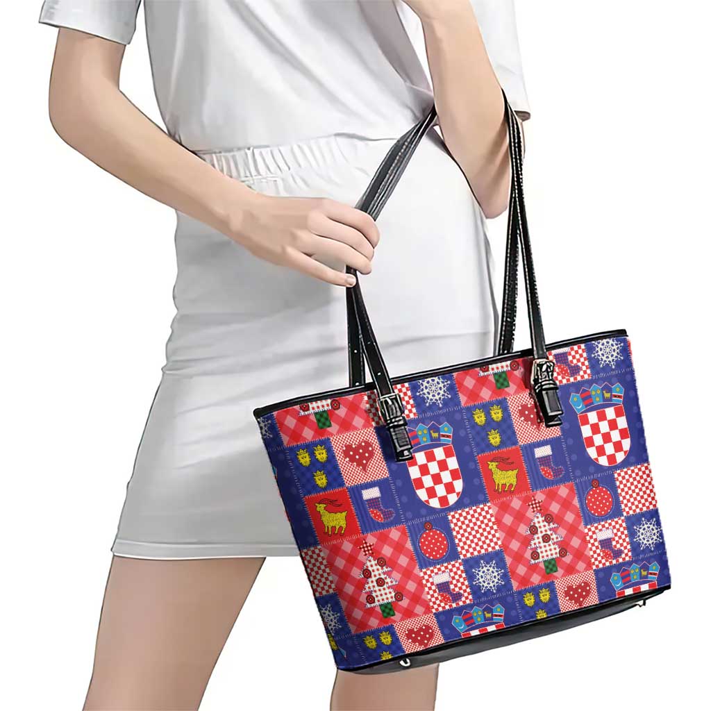 Croatia Christmas Patchwork Leather Tote Bag - Wonder Print Shop