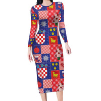 Croatia Christmas Patchwork Long Sleeve Bodycon Dress - Wonder Print Shop