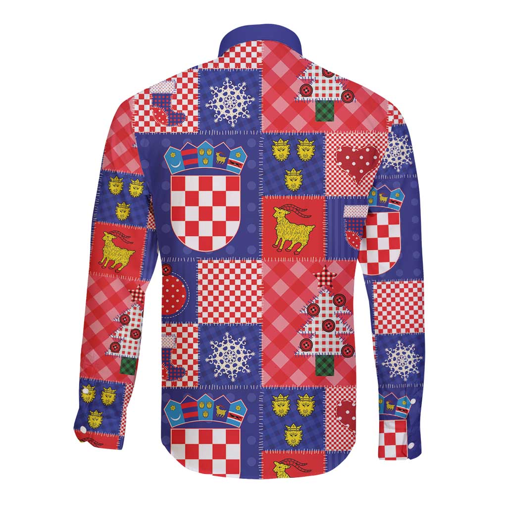 Croatia Christmas Patchwork Long Sleeve Button Shirt - Wonder Print Shop