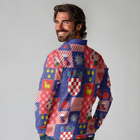 Croatia Christmas Patchwork Long Sleeve Polo Shirt - Wonder Print Shop