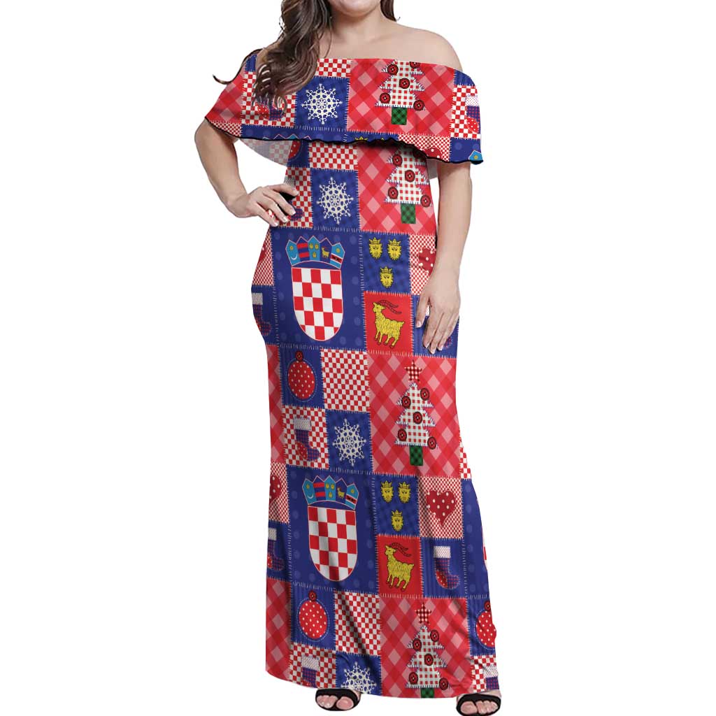 Croatia Christmas Patchwork Off Shoulder Maxi Dress - Wonder Print Shop