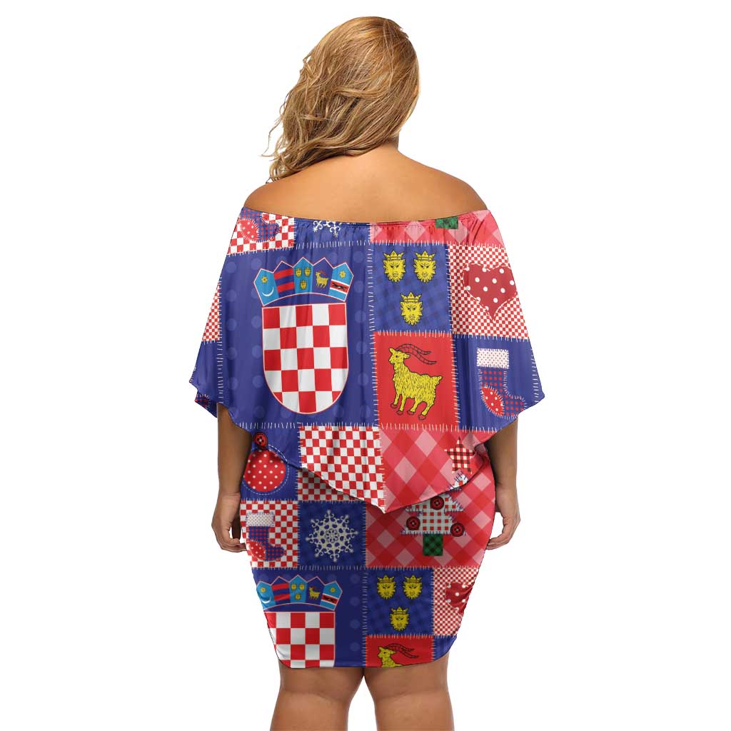 Croatia Christmas Patchwork Off Shoulder Short Dress - Wonder Print Shop