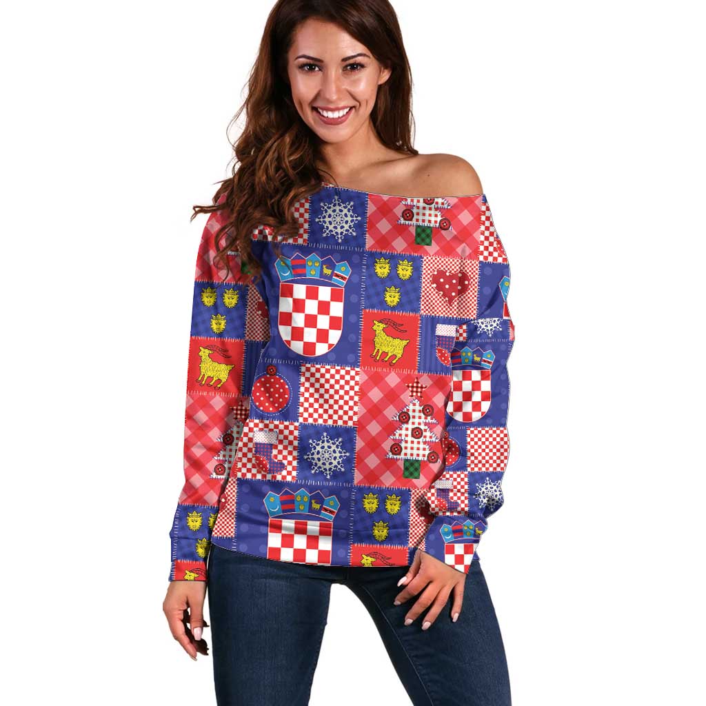 Croatia Christmas Patchwork Off Shoulder Sweater - Wonder Print Shop