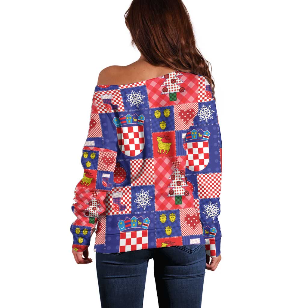 Croatia Christmas Patchwork Off Shoulder Sweater - Wonder Print Shop