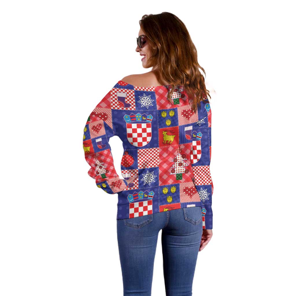 Croatia Christmas Patchwork Off Shoulder Sweater - Wonder Print Shop