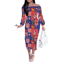 Croatia Christmas Patchwork Off The Shoulder Long Sleeve Dress - Wonder Print Shop
