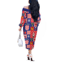 Croatia Christmas Patchwork Off The Shoulder Long Sleeve Dress - Wonder Print Shop