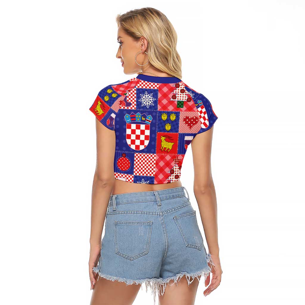 Croatia Christmas Patchwork Raglan Cropped T Shirt - Wonder Print Shop