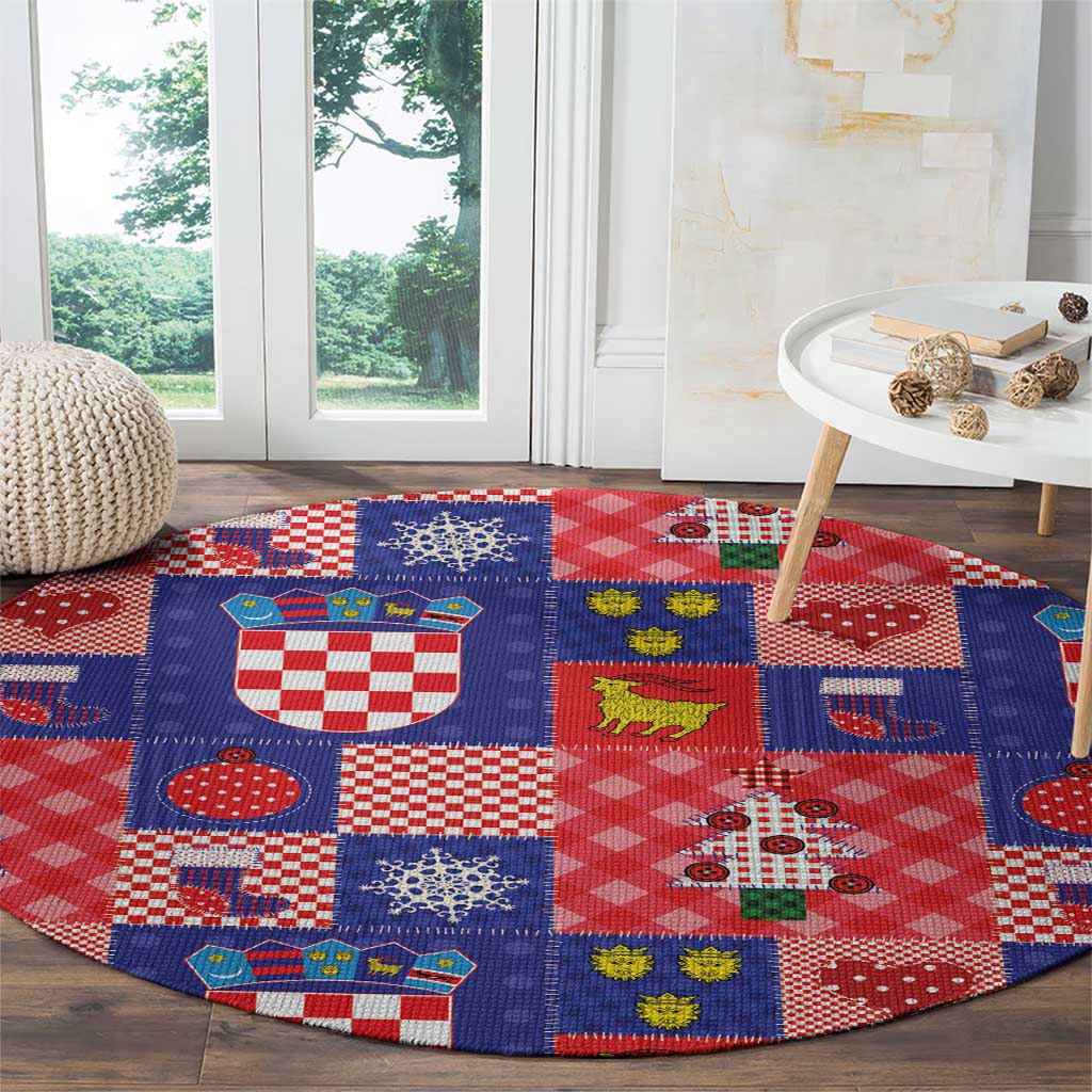 Croatia Christmas Patchwork Round Carpet - Wonder Print Shop