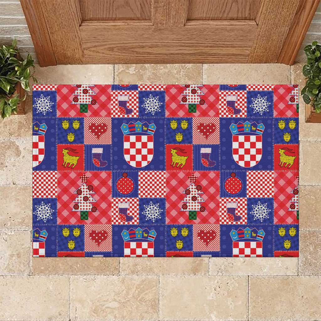 Croatia Christmas Patchwork Rubber Doormat - Wonder Print Shop