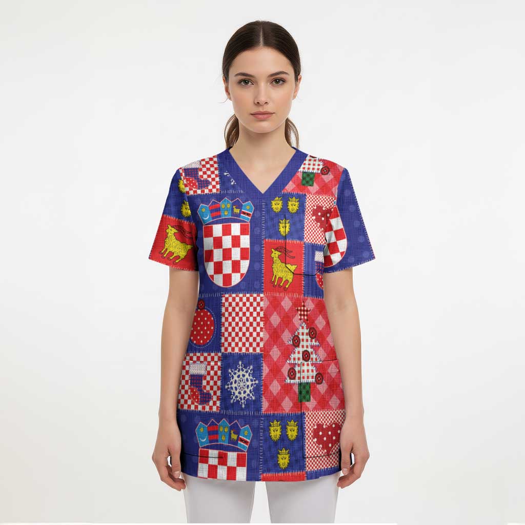 Croatia Christmas Patchwork Scrub Top - Wonder Print Shop
