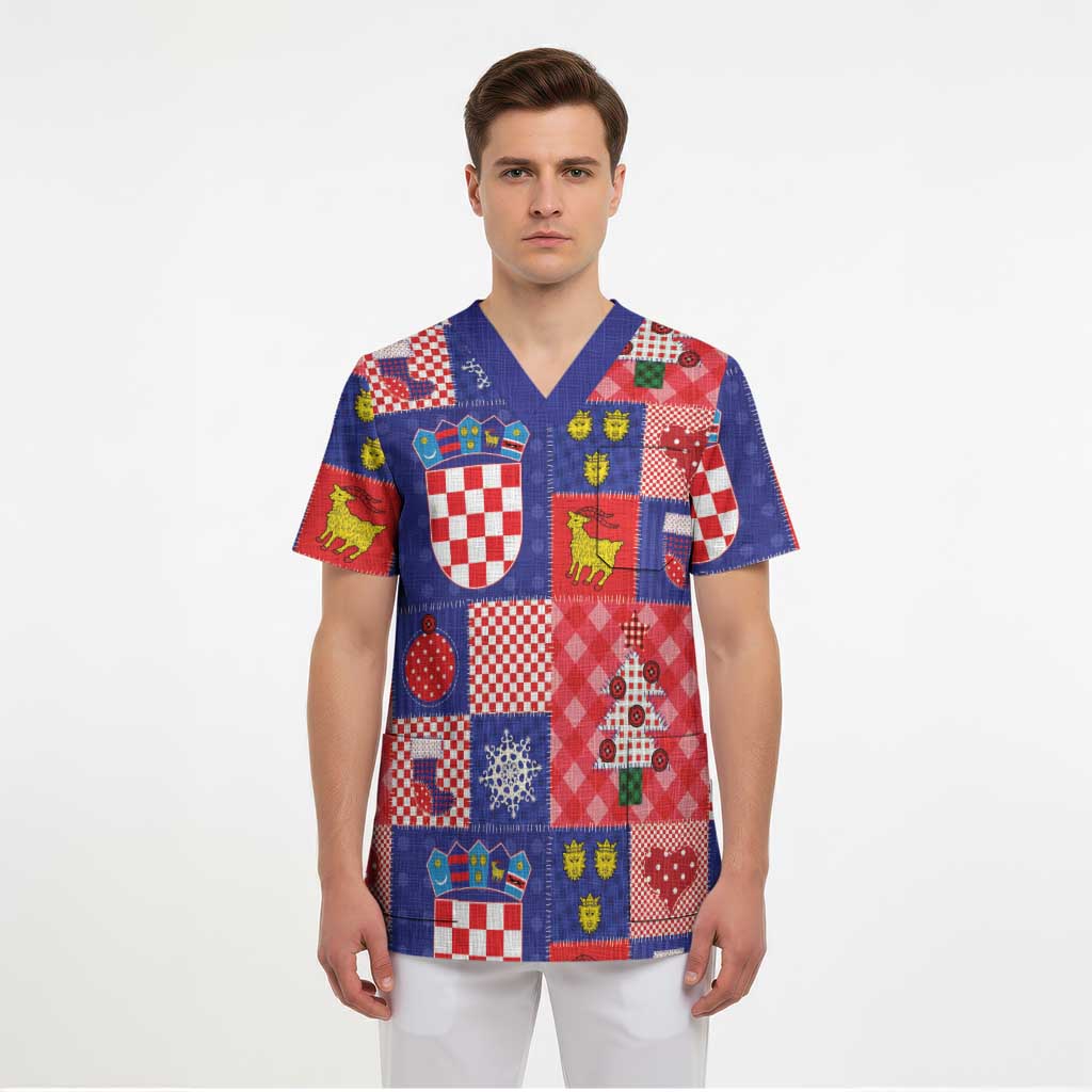 Croatia Christmas Patchwork Scrub Top - Wonder Print Shop