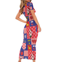 Croatia Christmas Patchwork Short Sleeve Bodycon Dress - Wonder Print Shop