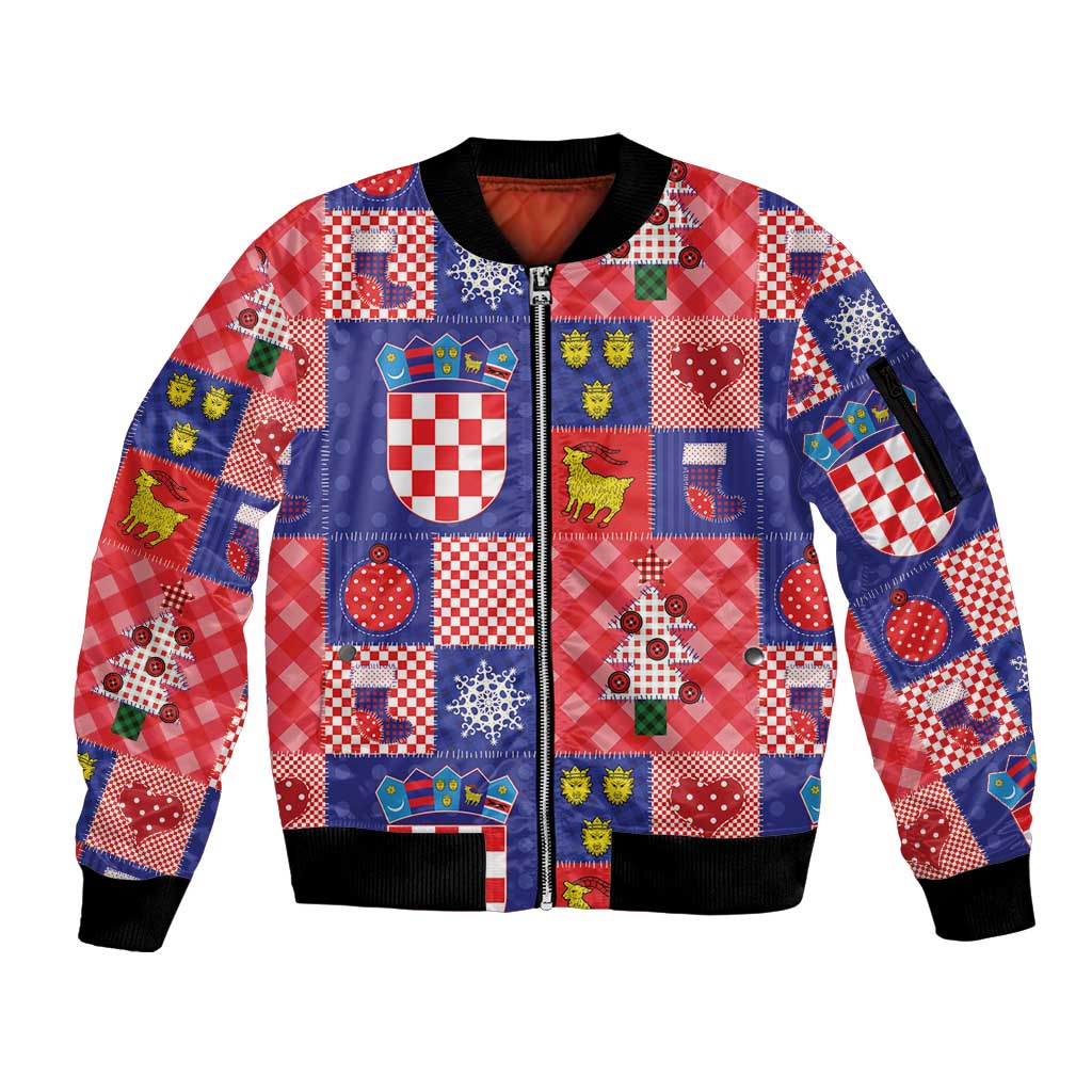 Croatia Christmas Patchwork Sleeve Zip Bomber Jacket - Wonder Print Shop
