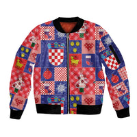 Croatia Christmas Patchwork Sleeve Zip Bomber Jacket - Wonder Print Shop