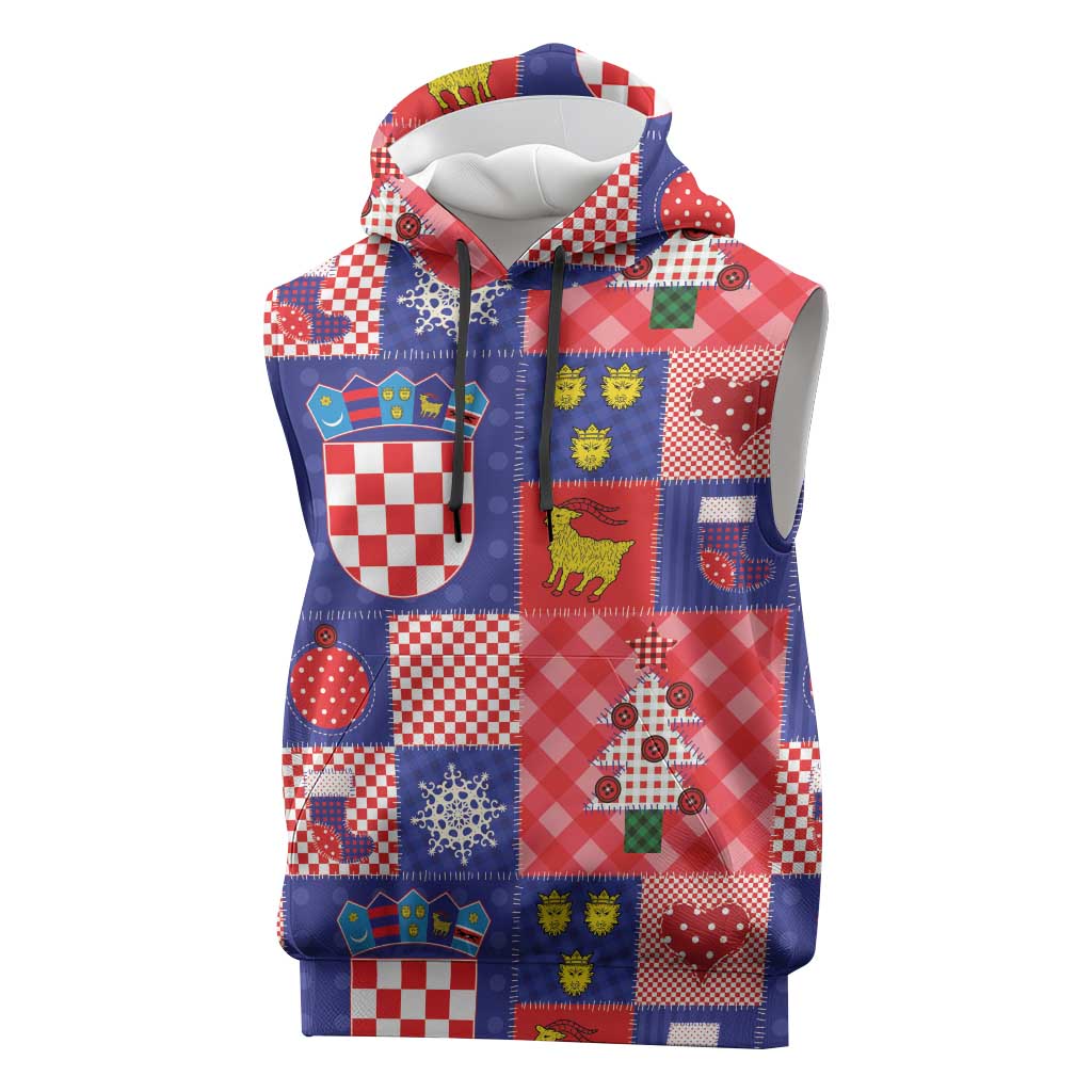 Croatia Christmas Patchwork Sleeveless Hoodie - Wonder Print Shop