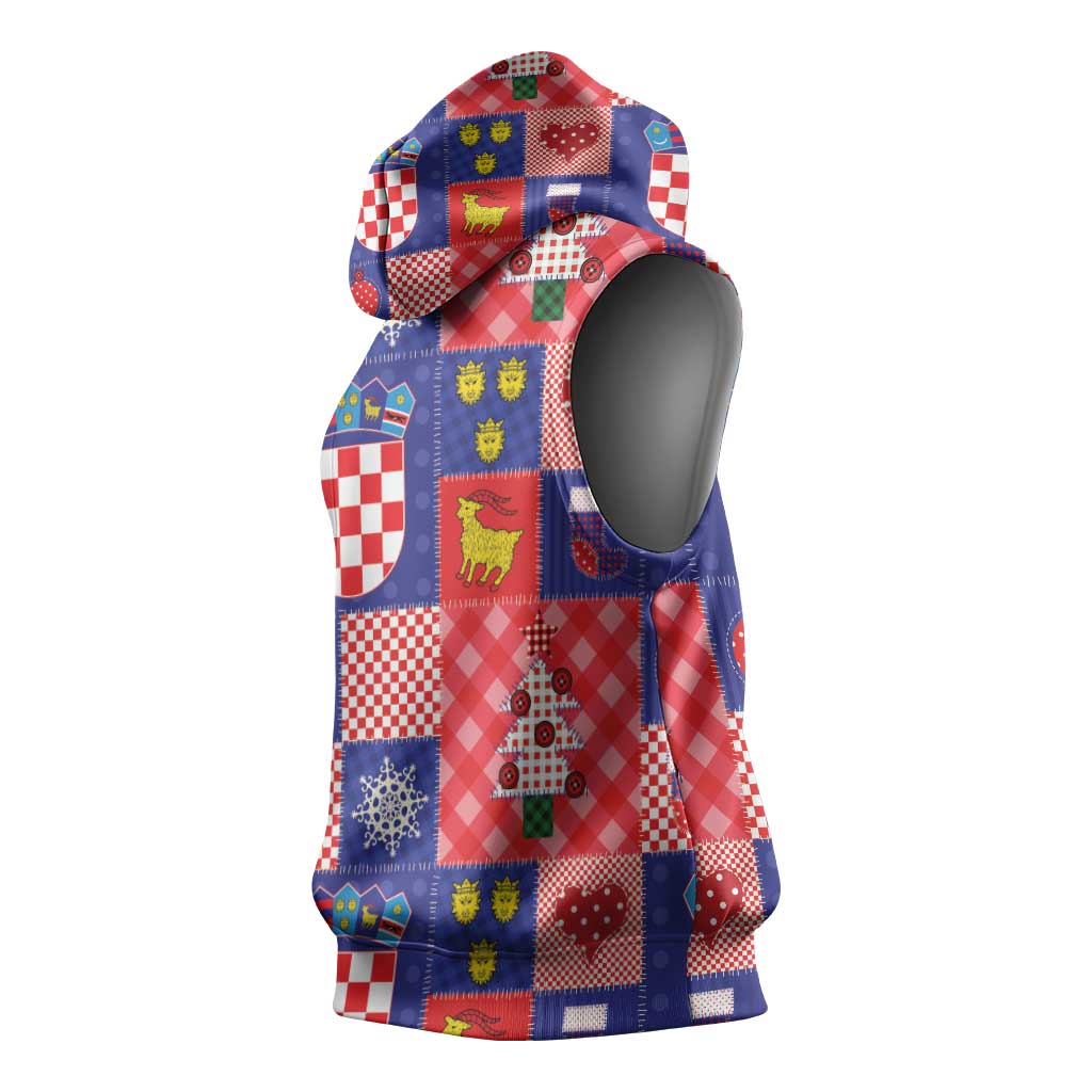 Croatia Christmas Patchwork Sleeveless Hoodie - Wonder Print Shop