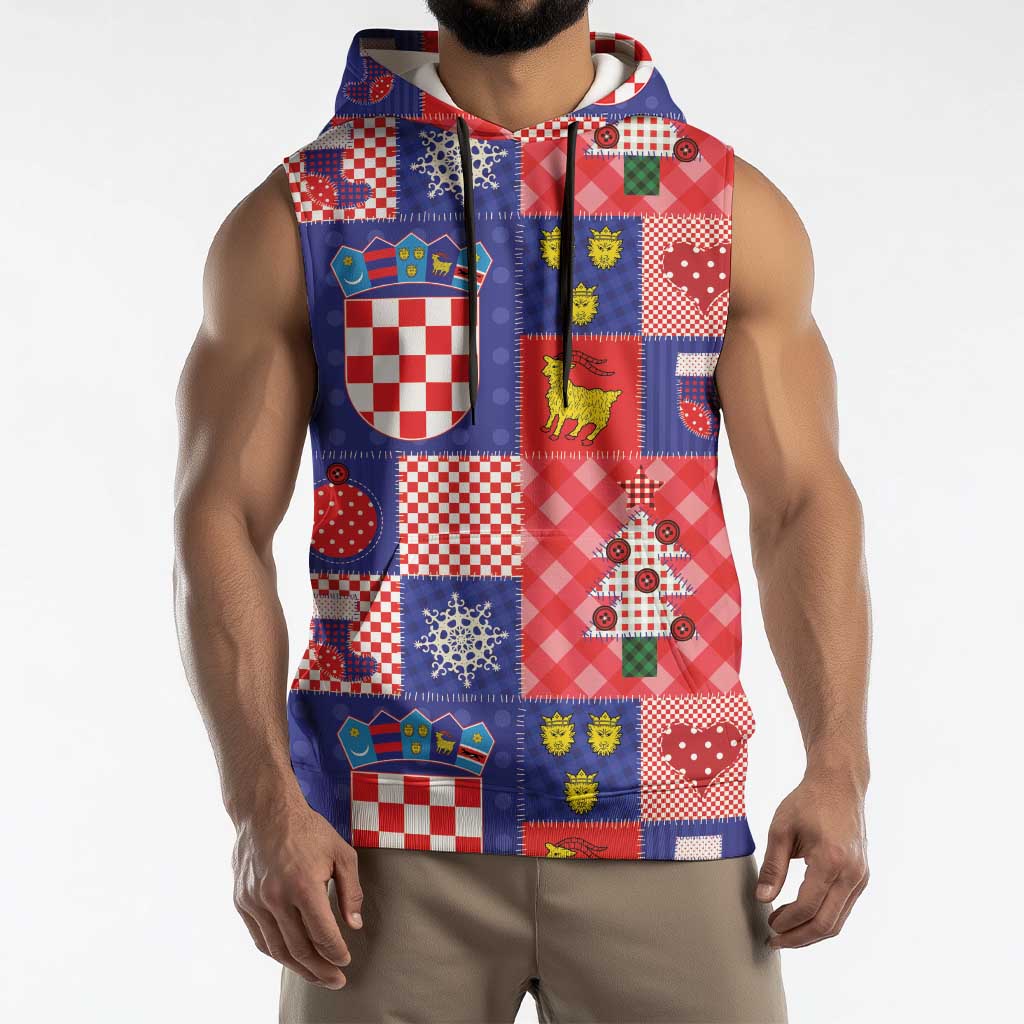 Croatia Christmas Patchwork Sleeveless Hoodie - Wonder Print Shop