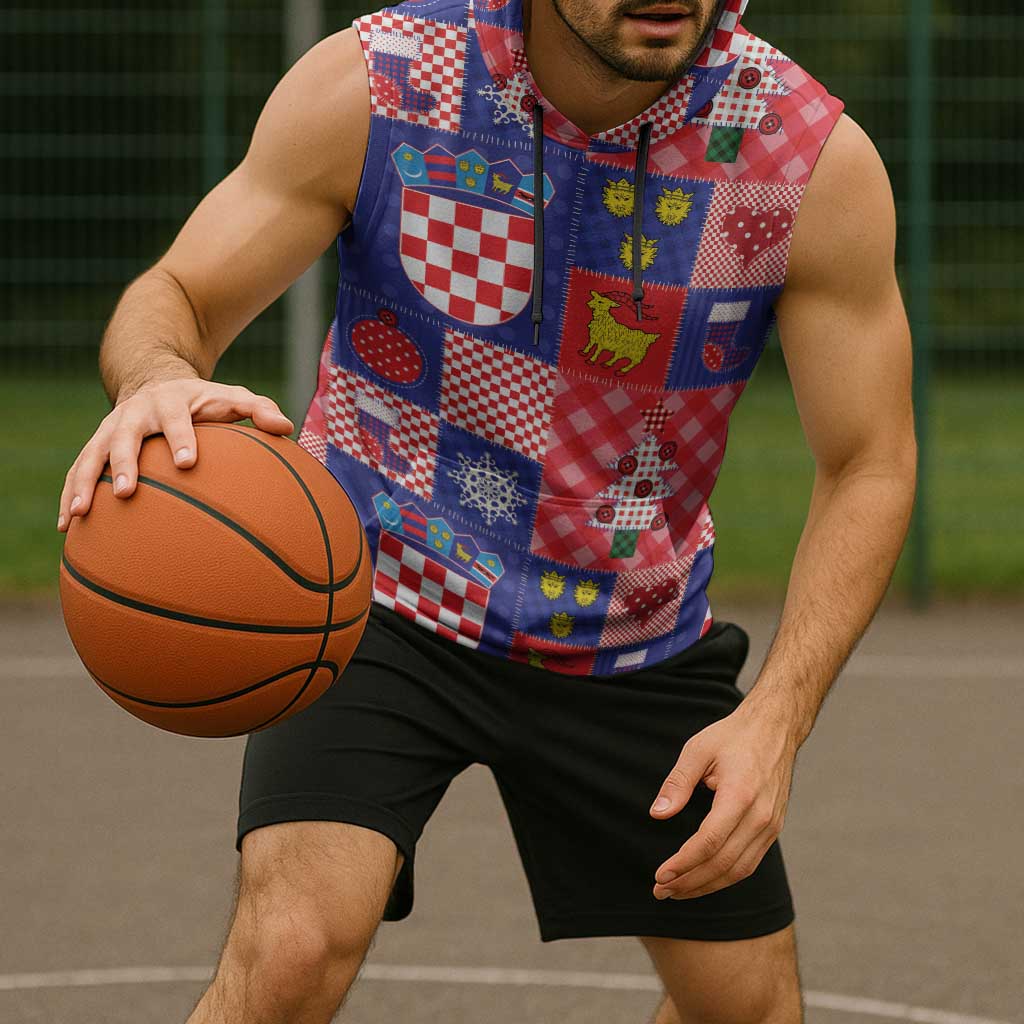 Croatia Christmas Patchwork Sleeveless Hoodie - Wonder Print Shop