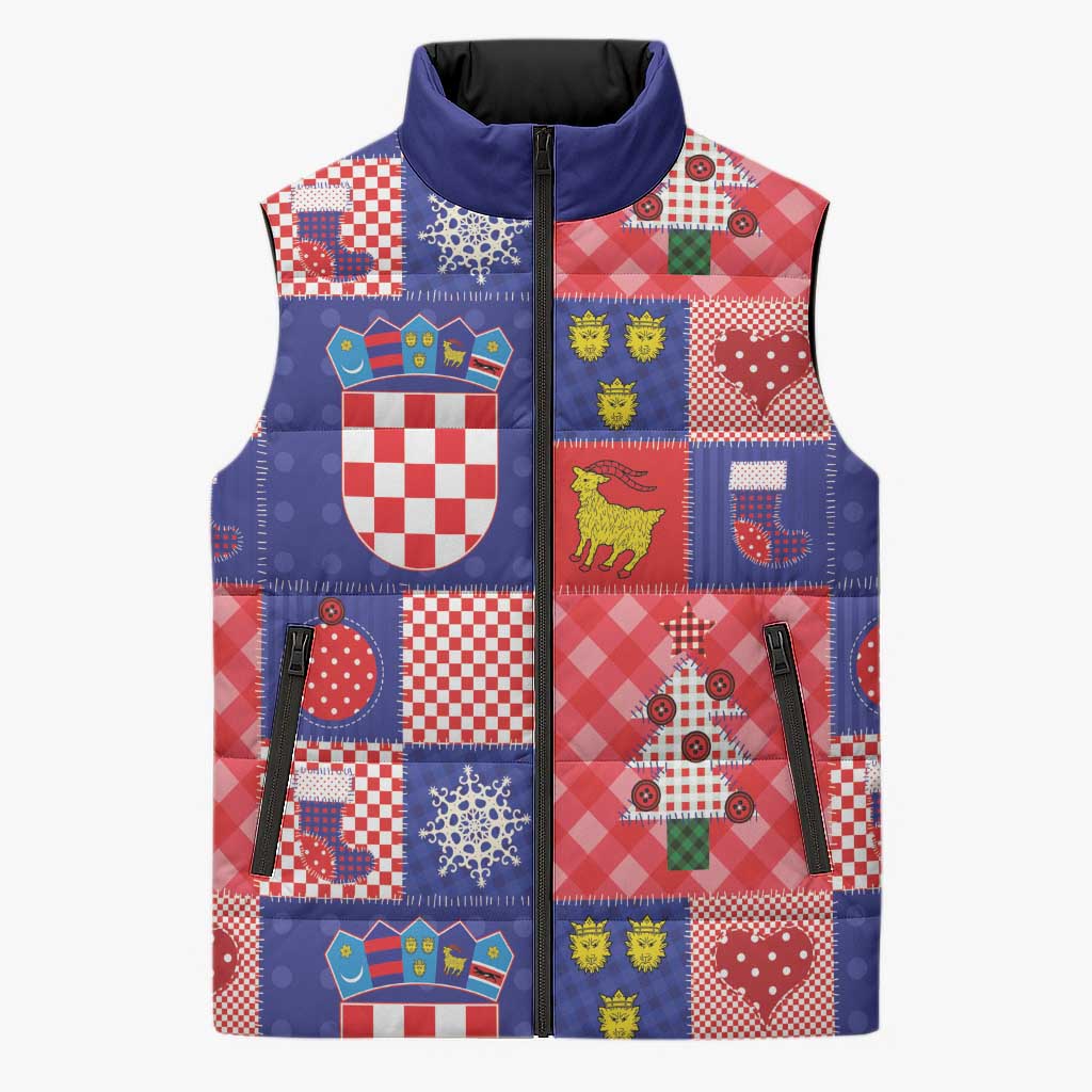 Croatia Christmas Patchwork Sleeveless Puffer Jacket - Wonder Print Shop
