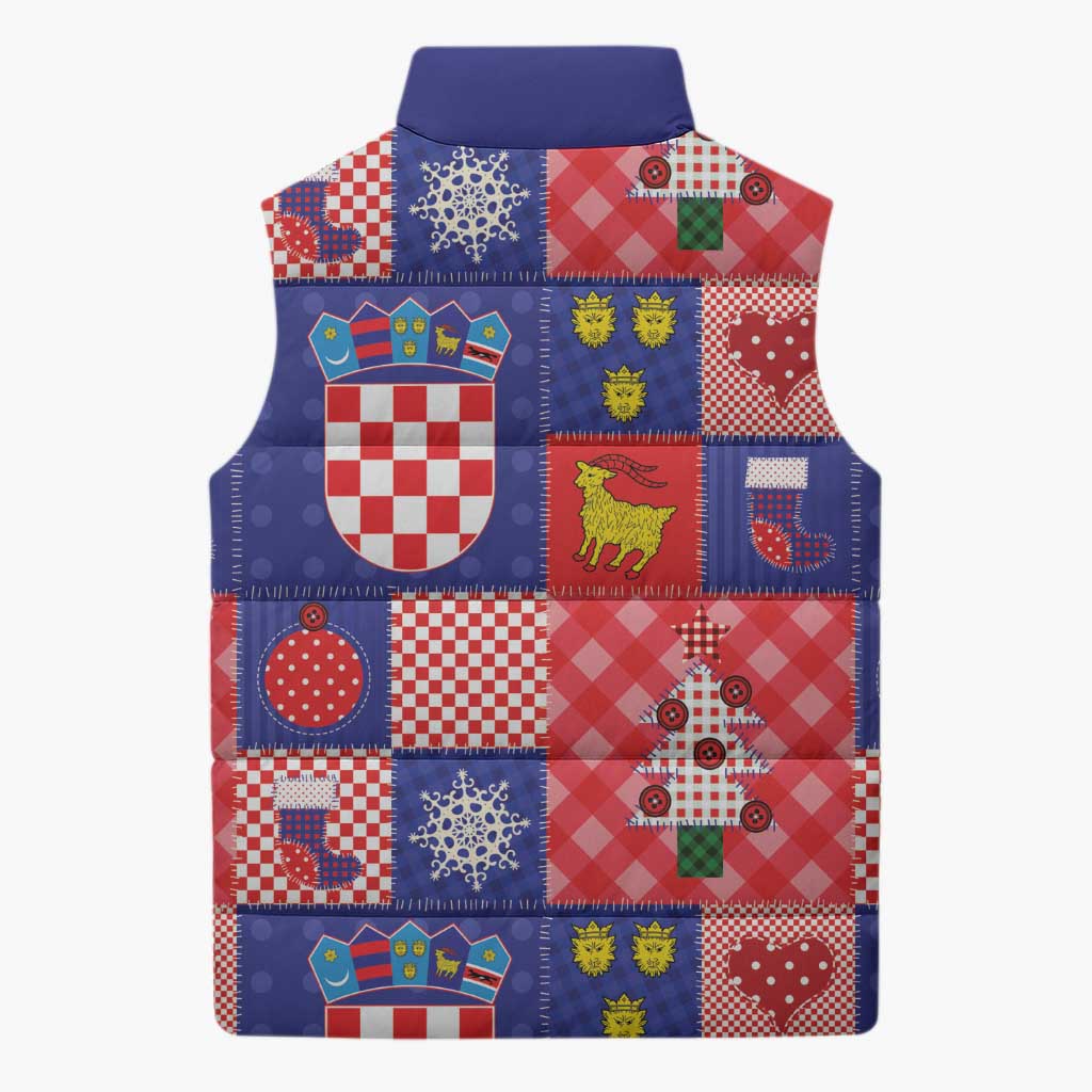 Croatia Christmas Patchwork Sleeveless Puffer Jacket - Wonder Print Shop
