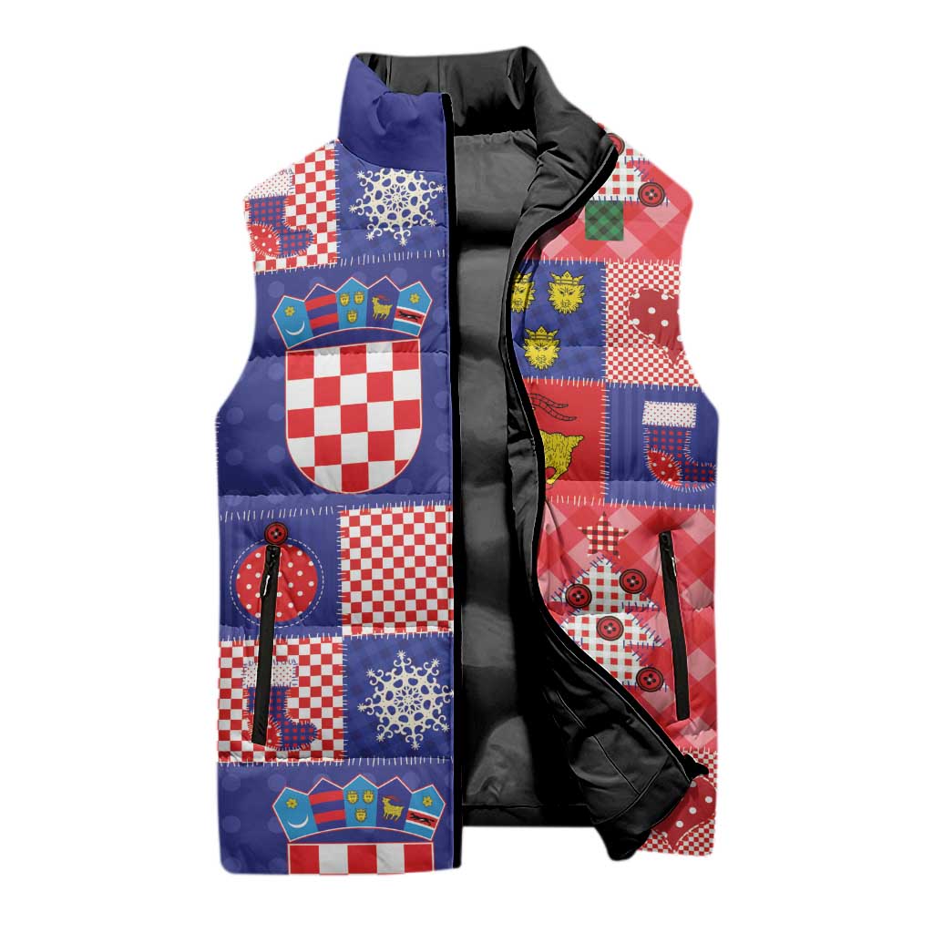 Croatia Christmas Patchwork Sleeveless Puffer Jacket - Wonder Print Shop