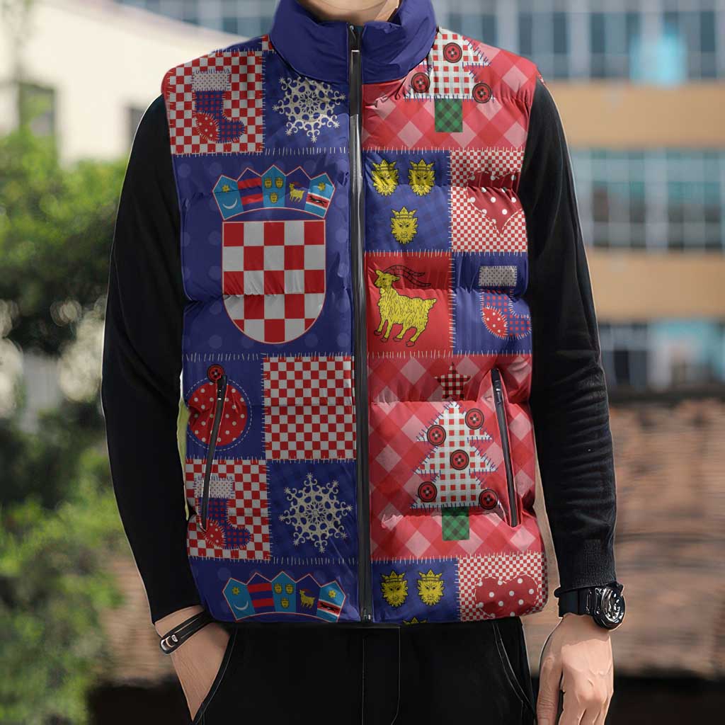Croatia Christmas Patchwork Sleeveless Puffer Jacket - Wonder Print Shop