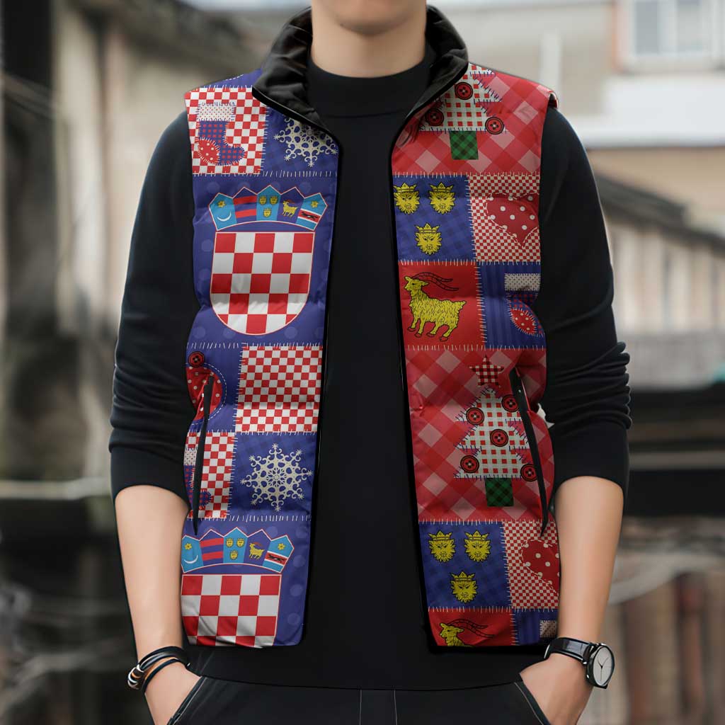 Croatia Christmas Patchwork Sleeveless Puffer Jacket - Wonder Print Shop