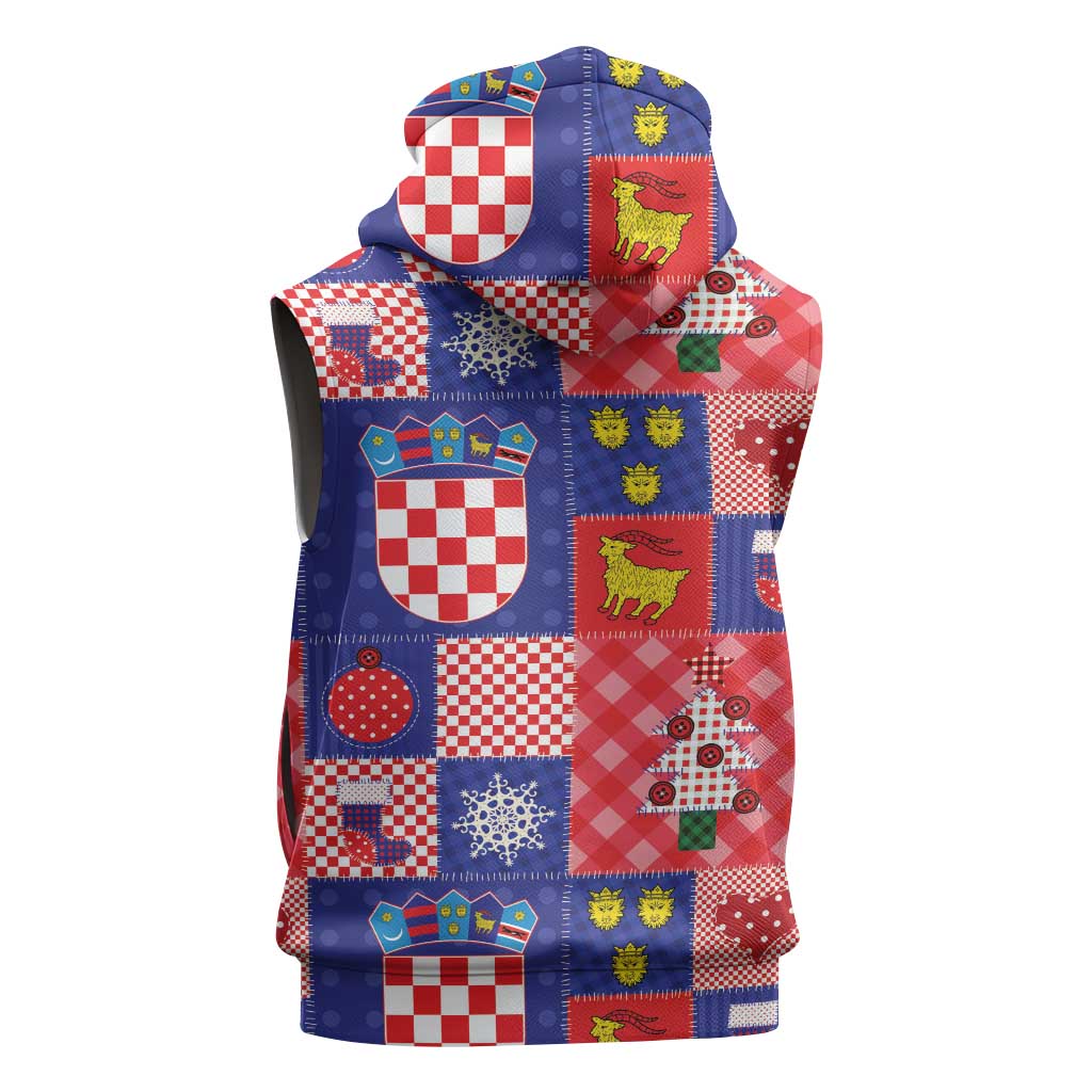 Croatia Christmas Patchwork Sleeveless Zip Hoodie - Wonder Print Shop