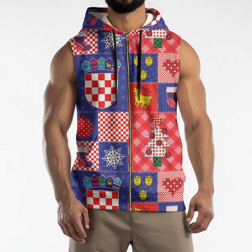 Croatia Christmas Patchwork Sleeveless Zip Hoodie - Wonder Print Shop