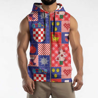 Croatia Christmas Patchwork Sleeveless Zip Hoodie - Wonder Print Shop