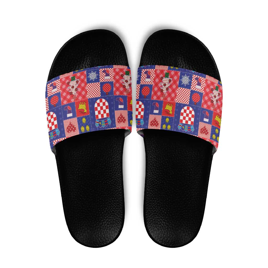 Croatia Christmas Patchwork Slide Sandals - Wonder Print Shop