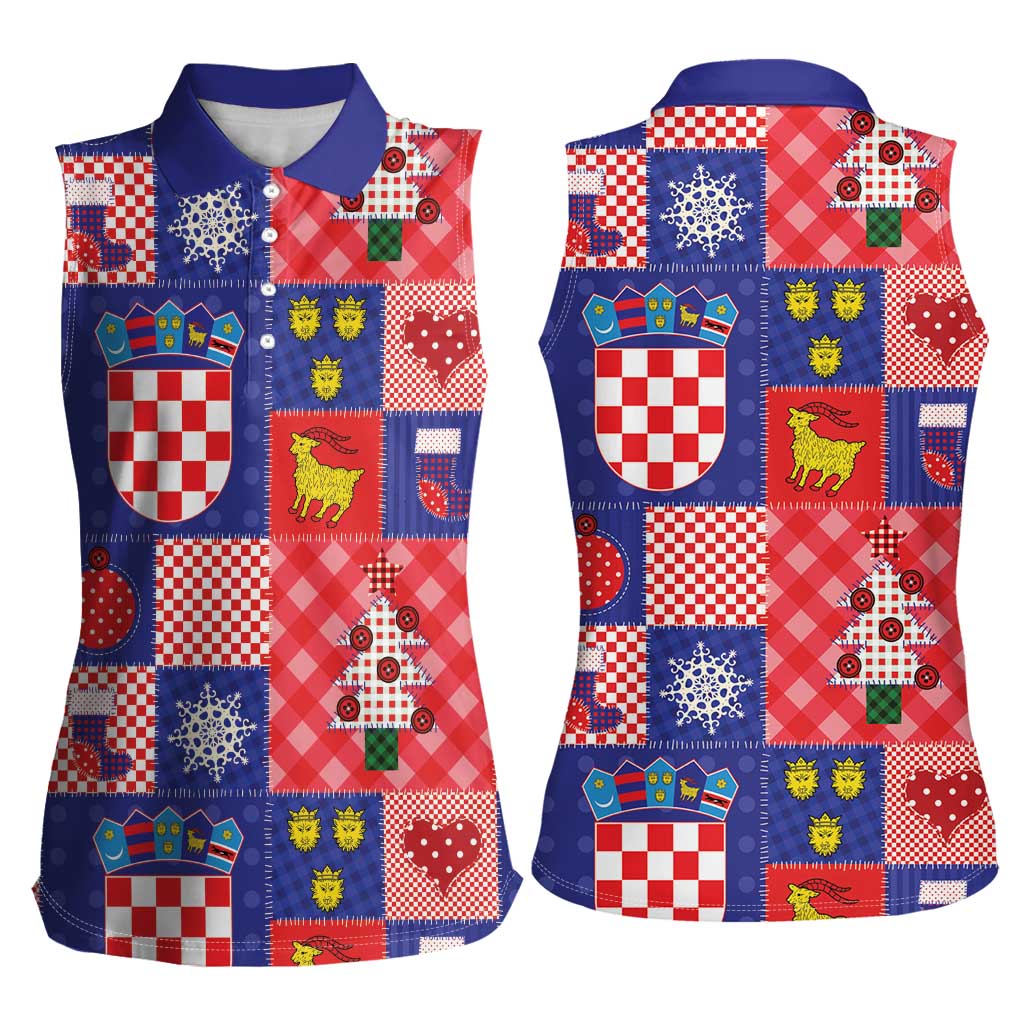 Croatia Christmas Patchwork Women Sleeveless Polo Shirt - Wonder Print Shop