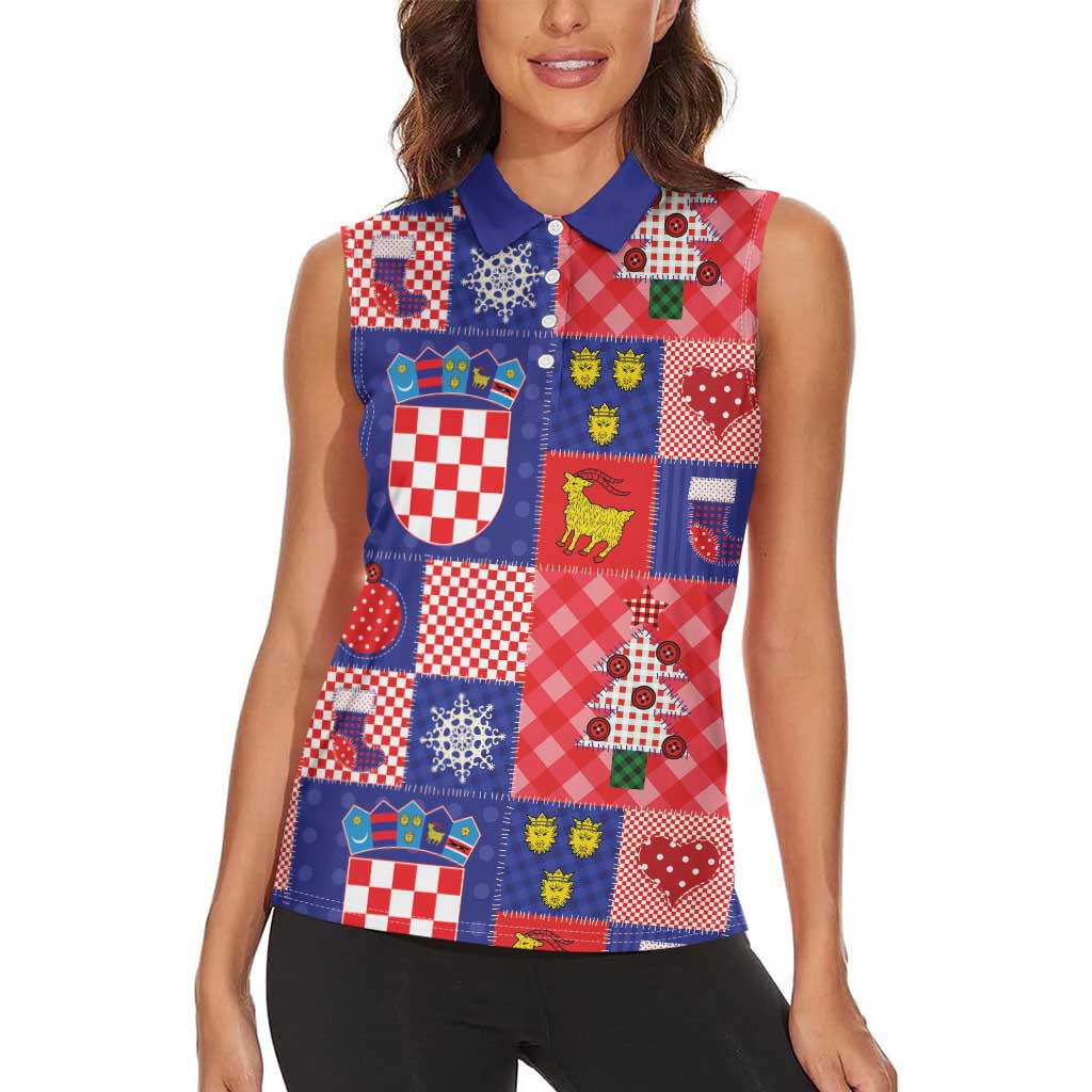 Croatia Christmas Patchwork Women Sleeveless Polo Shirt - Wonder Print Shop