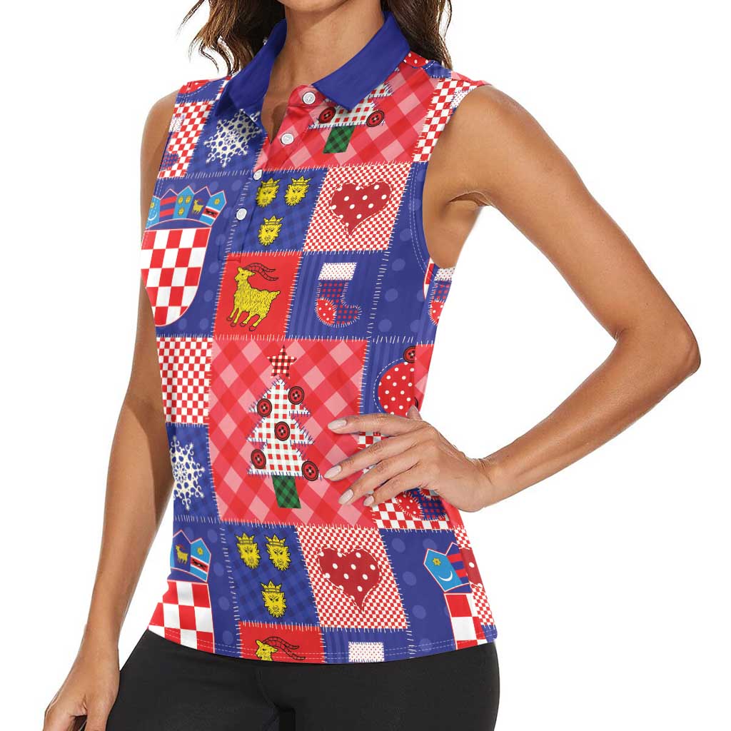 Croatia Christmas Patchwork Women Sleeveless Polo Shirt - Wonder Print Shop