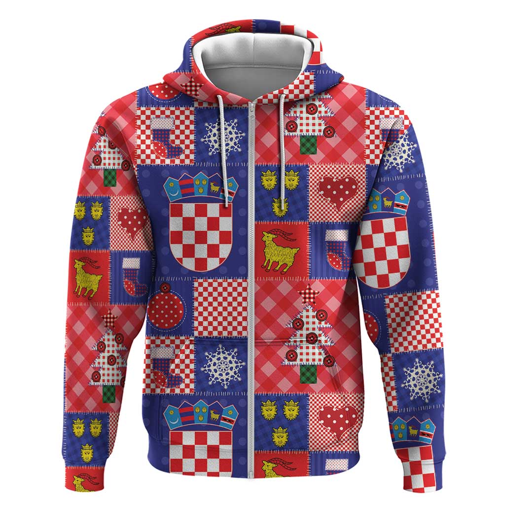 Croatia Christmas Patchwork Zip Hoodie - Wonder Print Shop