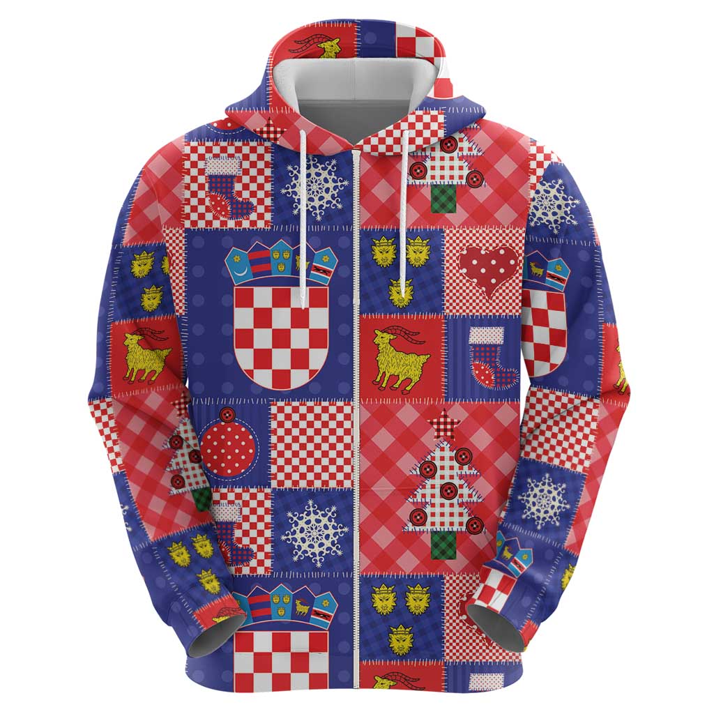 Croatia Christmas Patchwork Zip Hoodie - Wonder Print Shop