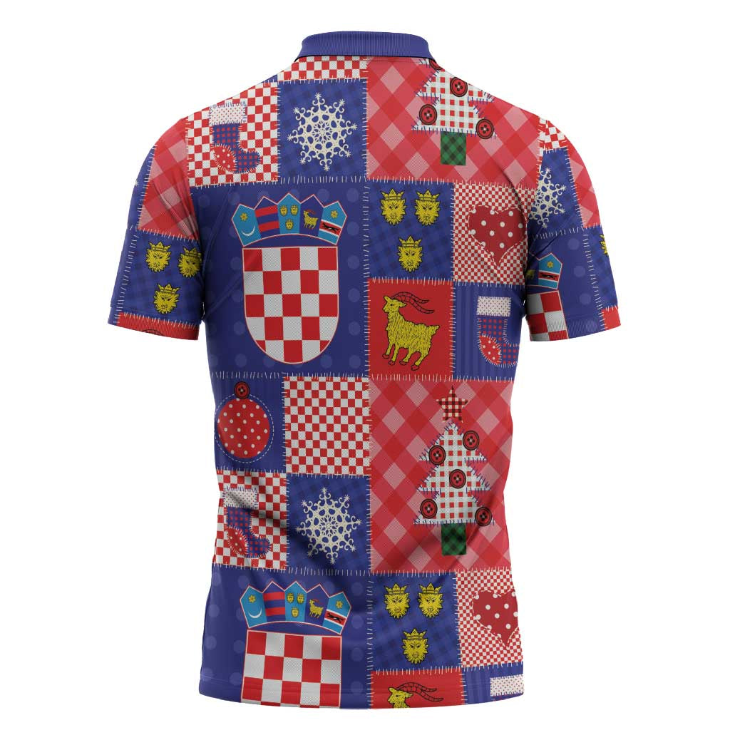 Croatia Christmas Patchwork Zipper Polo Shirt - Wonder Print Shop
