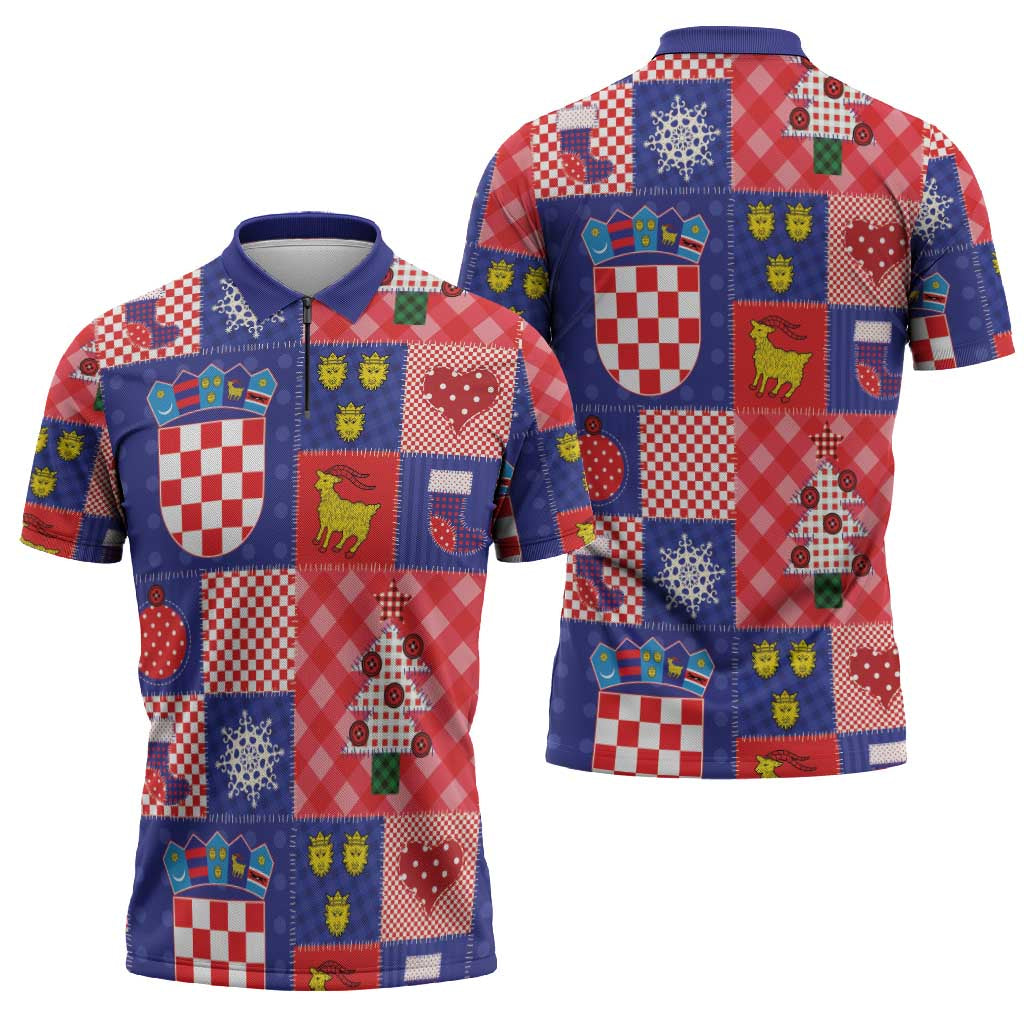 Croatia Christmas Patchwork Zipper Polo Shirt - Wonder Print Shop